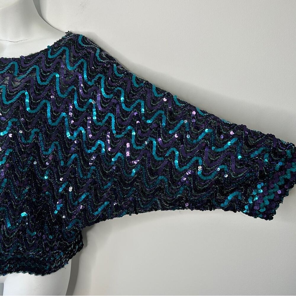 Three Flaggs Vintage Sequin Top Maximalist Glam E… - image 3